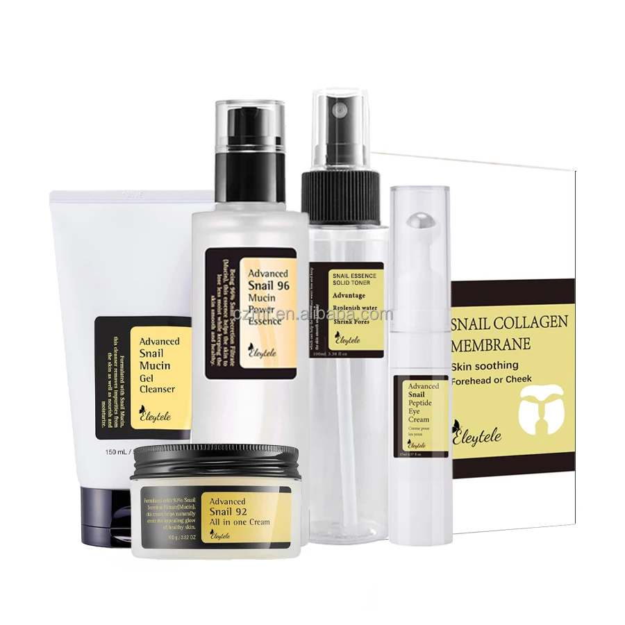 Private Label 6pcs Skincare Products Snail Mucin Collagen Anti-aging Face Cleanser Serum Facial Moisturizer Cream Skin Care Set