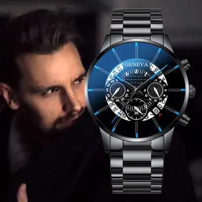 Мужские часы Relogio Masculino модные мужские спортивные класса люкс Календарь стальной сетки ремешок наручные Женева Кварцевые Reloj Hombre