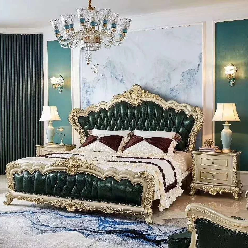 
hot sale European classical antique furniture solid wood royal king bedroom set 