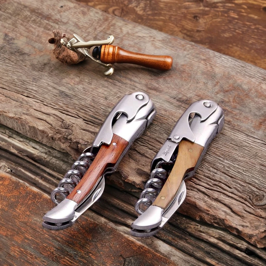 Classic corkscrew Singe Hinges Wine Corkscrew Bottle Opener rose wood handle with Foil Cutter Metal Accessory for Bar Waiters