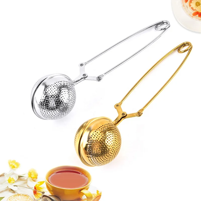 
Rose Gold color Stainless Steel tea strainer Infuser round circleTea Ball for loose tea With Retractable long handle tea tools 