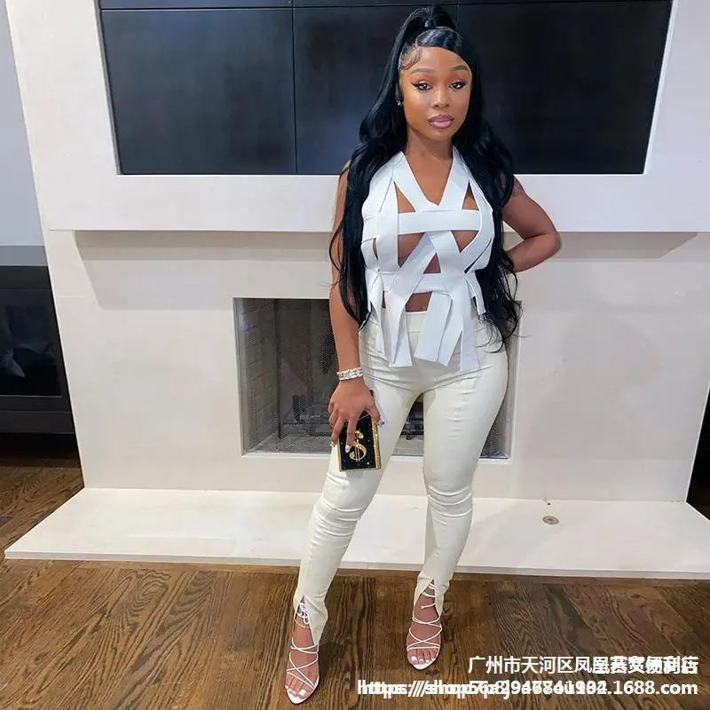 Hot Sale Women Hollow Out Front Back Strap Sleeveless Crop Top Backless Bandage Top Blouse