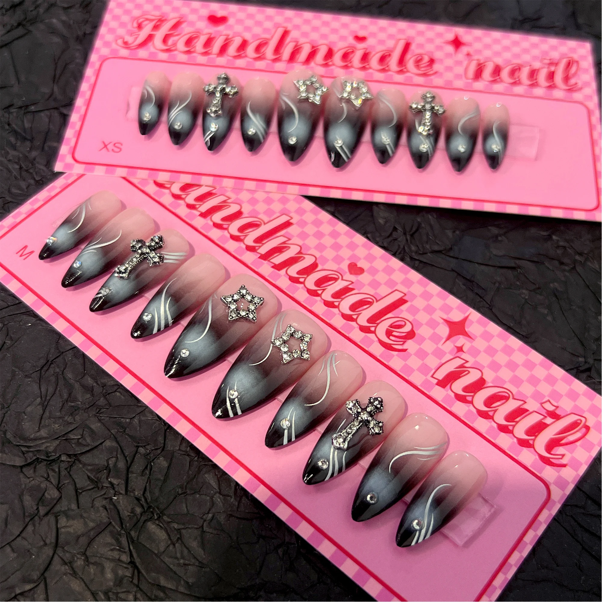 BEAU FLY 3D Trending Artificial Fingernails Low Price Wholesale Star Black Pink Art Nails Handmade Press On Nails