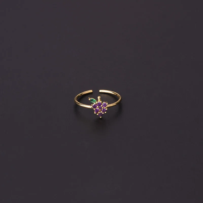 New Arrivals Gold Ring Fruit Finger Rings Gold Plated Adjustable Zircon Ring for Women Girls