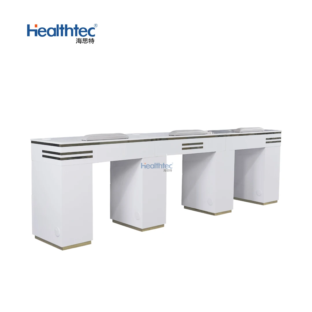Manicure Table Healthtec Furniture 3 Persons Seats Salon Equipment Luxury Nail Table With Dust Collector