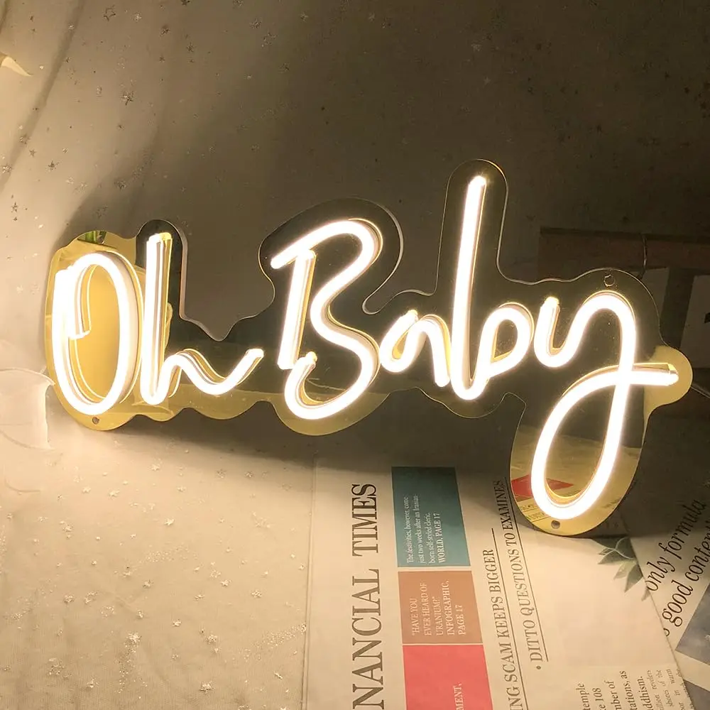 Oh Baby Neon Sign with Dimmer Switch for Baby Shower Decorations Gender Reveal Room Decor USB Powered LED Neon Lights