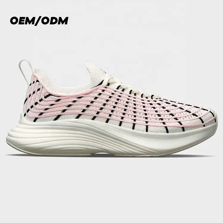 breathable fly woven high quality men fashion customize men running athletic shoes white sport