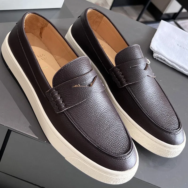 custom logo luxury classic genuine leather slip on walking style casual formal office career loafers shoes men