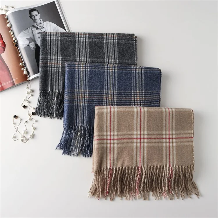 HEFT BOOOGE Vintage Women Warm Thick Polyester Plaid Pashmina Scarf
