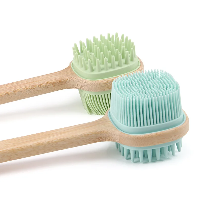 Customizable Logo Packing Long Handle Silicone Bath Scrubbing Back Exfoliating Bath Brush Double Sided Body Massage Bath Brush