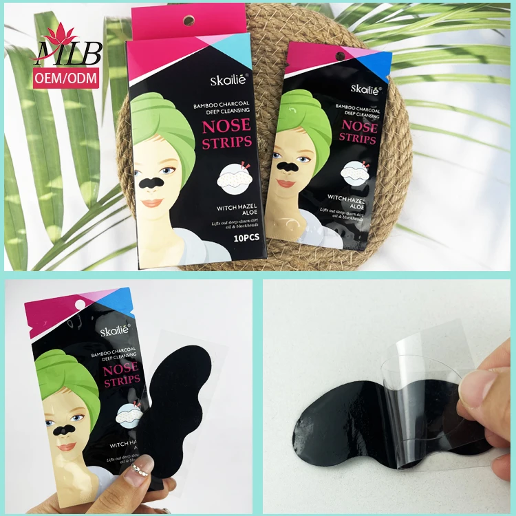 Private Label  Organic Bamboo Charcoal Deep Cleansing Blackhead Removal Peel Off Patches Pore Sharking Black Nose Strips