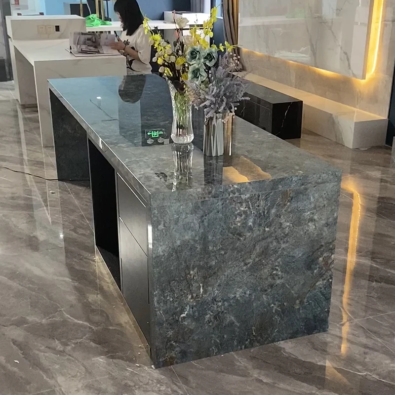 Price composite marble table top semi precious blue agate stone slabs