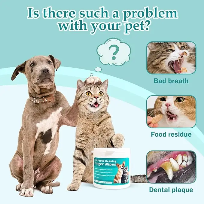 Custom Logo Organic Pet Dental Care Finger Plaque Tooth Wipes Freshman Breath And Prevent Bad Breath