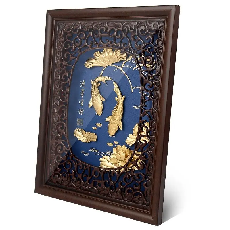 Pure gold foil painting business gifts classical living room corridor decorative painting solid wood frame Display case