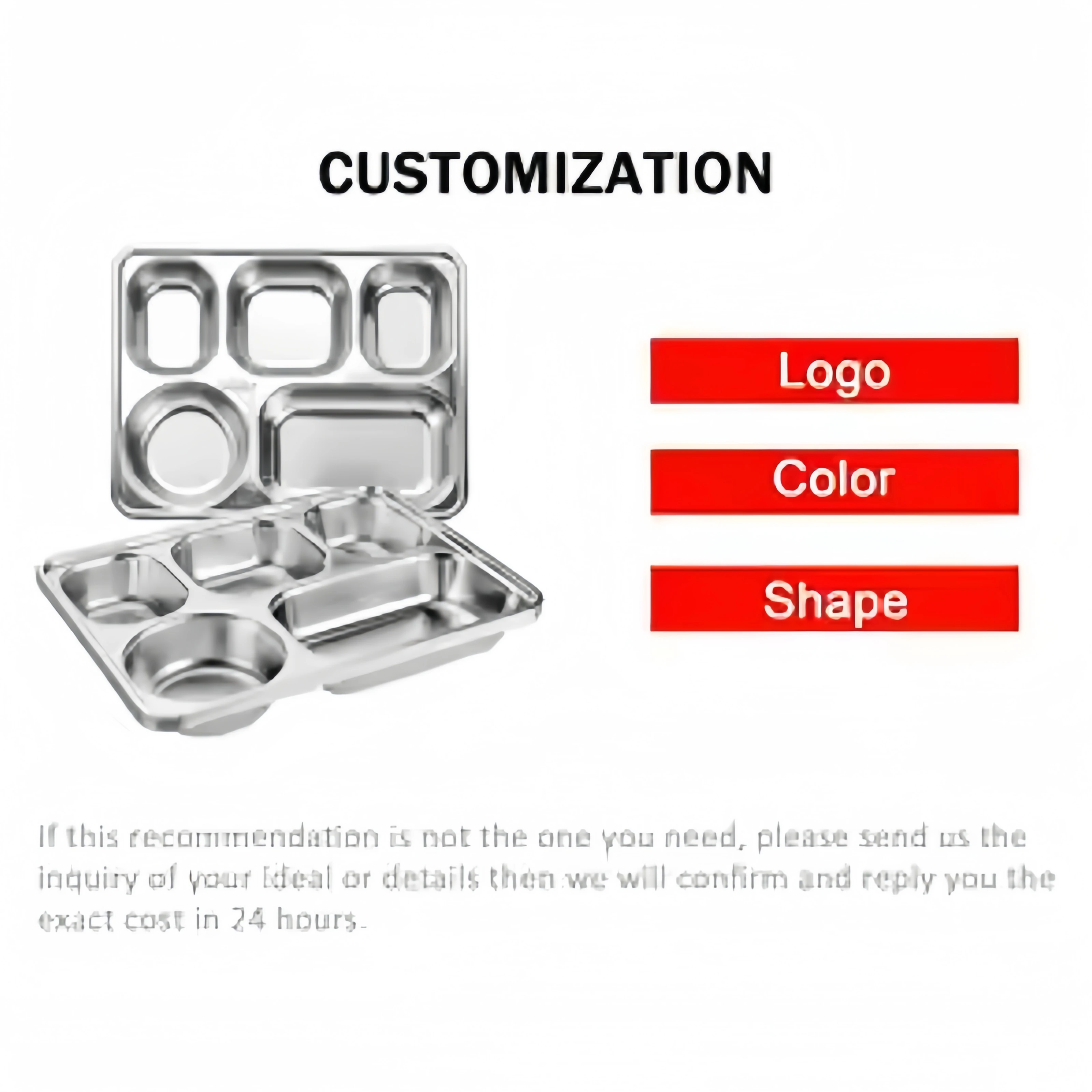 YITIAN  Five Compartments School Lunch Box Fast Food Food Grade Stainless Steel Serving Divided Snack Dinner Plate Tray With Lid