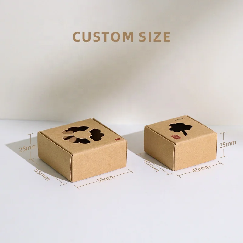 Custom logo eco friendly recycled square biodegradable brown Kraft paper folding mailer soap box with window