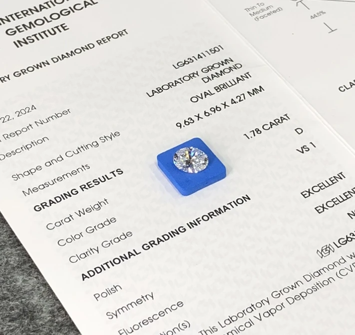 1.78ct D color VS1 loose CVD Diamond Oval cut With IGI certificate Lab Grown Diamond Synthetic Diamond
