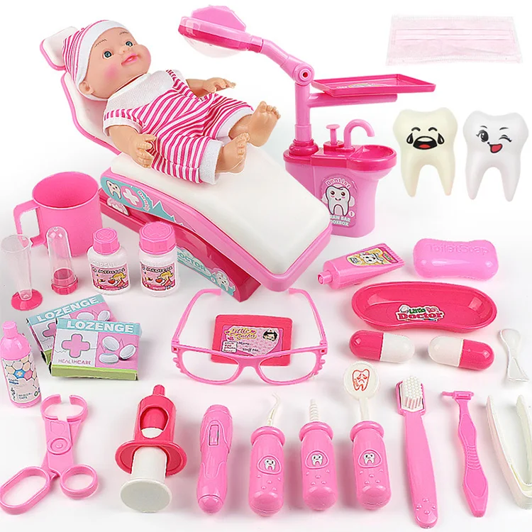 
Hot Selling DEducational Dental Bed Role Suitcase Dentist Kids Pretend Doctor Toy Play Set Medical 