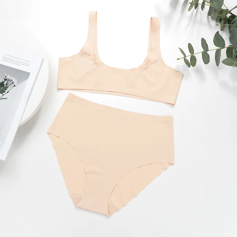 customized ice silk brasier sujetador seamless bralet yoga sport padded soft  bra panty set