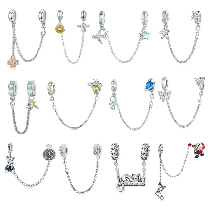 Hot selling 925 sterling silver safety chain charms wholesale  italian charms fit charm bangle bracelet