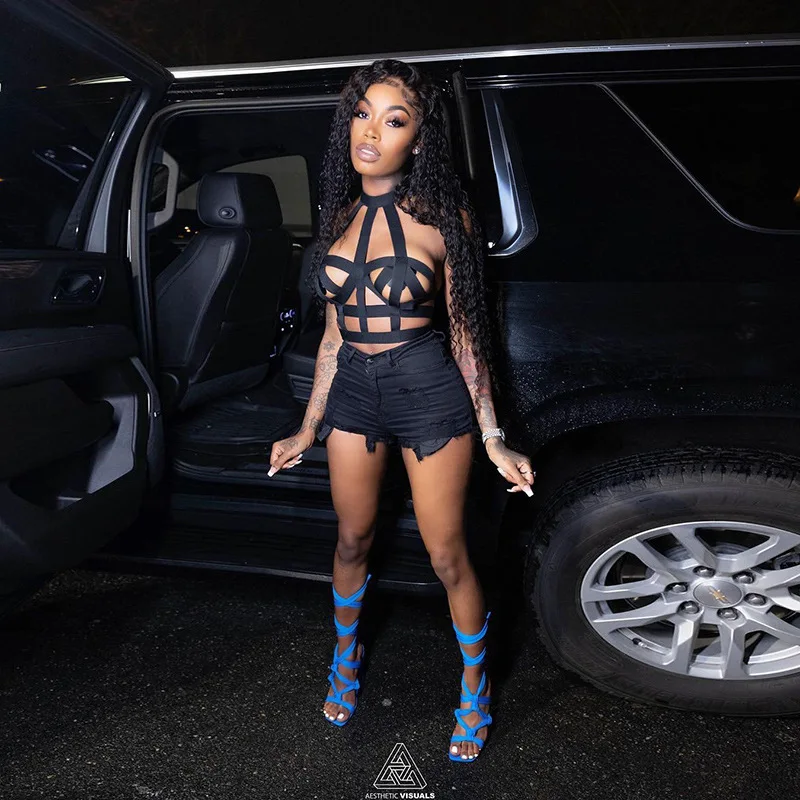 
Summer Sleeveless Hollow Out Crop Top Elastic Band Halter Top Polyester Tank Tops Sexy Club Wear For Women 