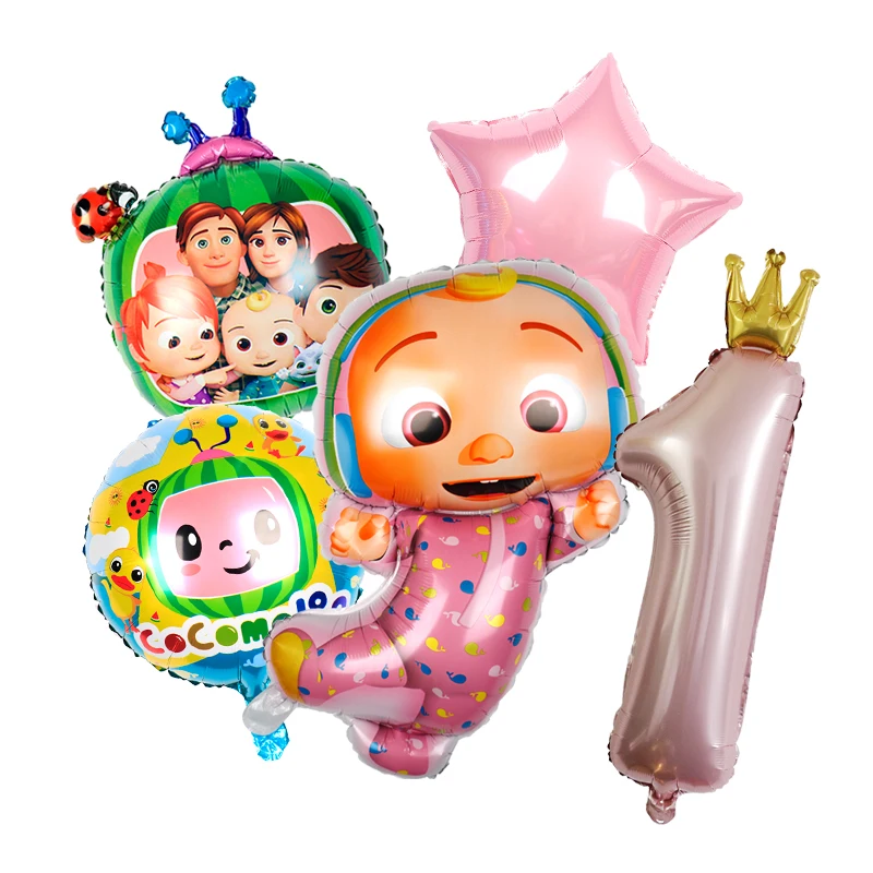 
Cocomelon crown number watermelon foil balloon sets one year old boy and girl happy birthday party decoration balloons supplies 