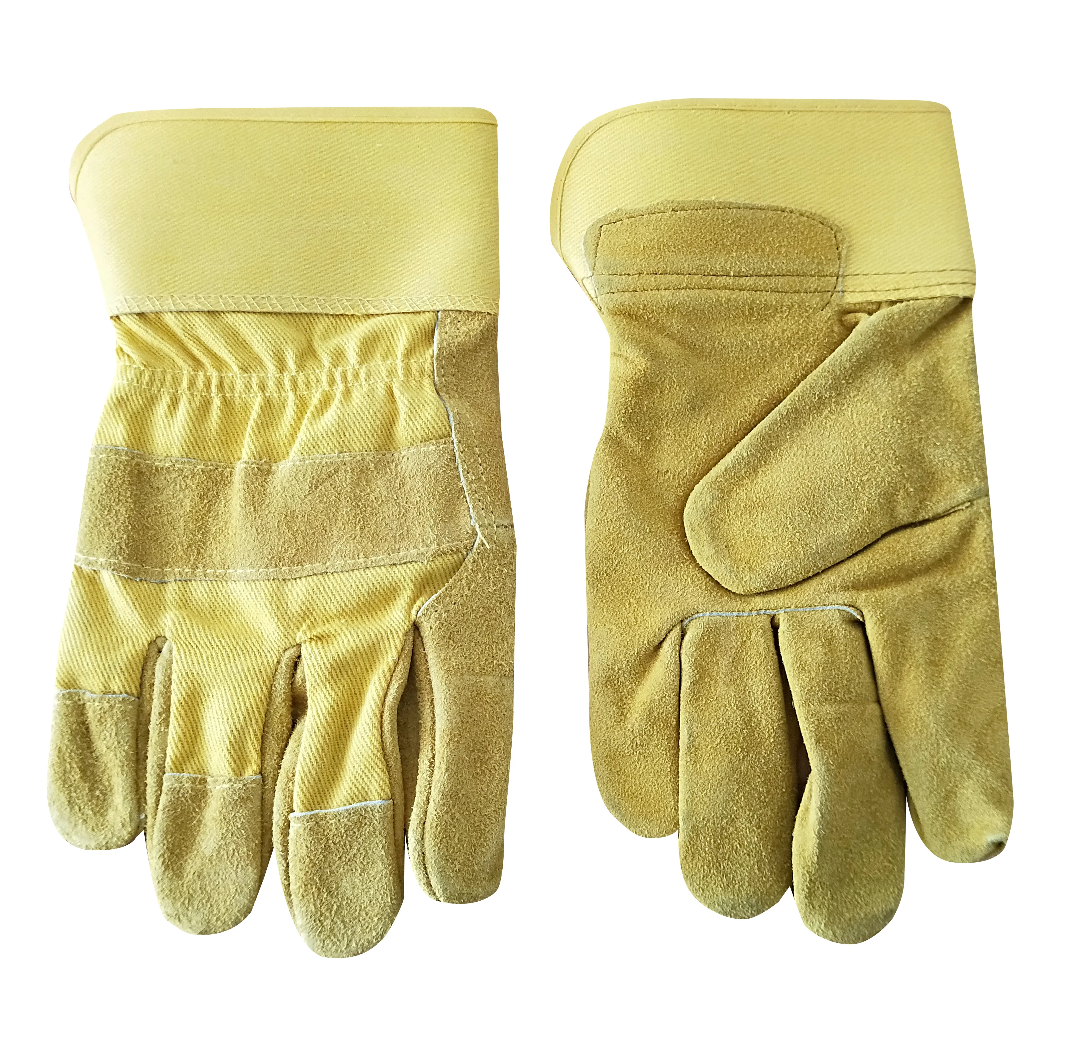 Durable Abrasive Heat and Cut Resistant Cuff Protection Cowsplit Leather Safety Work Gloves