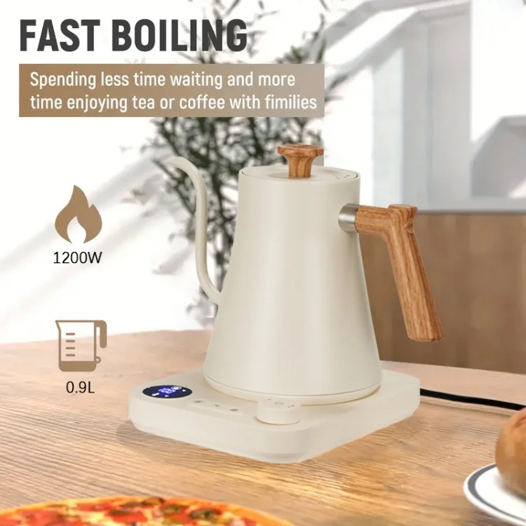 Kingze LED Display Temperature Control Pour Over Electronic Coffee Tea Kettle 0.9L Stainless Steel Fast Boiling Gooseneck Kettle
