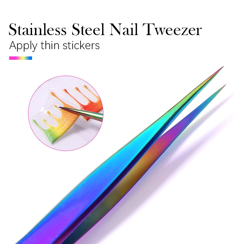 BORN PRETTY Beauty Tools Stainless Steel Straight Curved Nail Art Tweezer for Nail Stickers Decal Rhinestone Picker Tool
