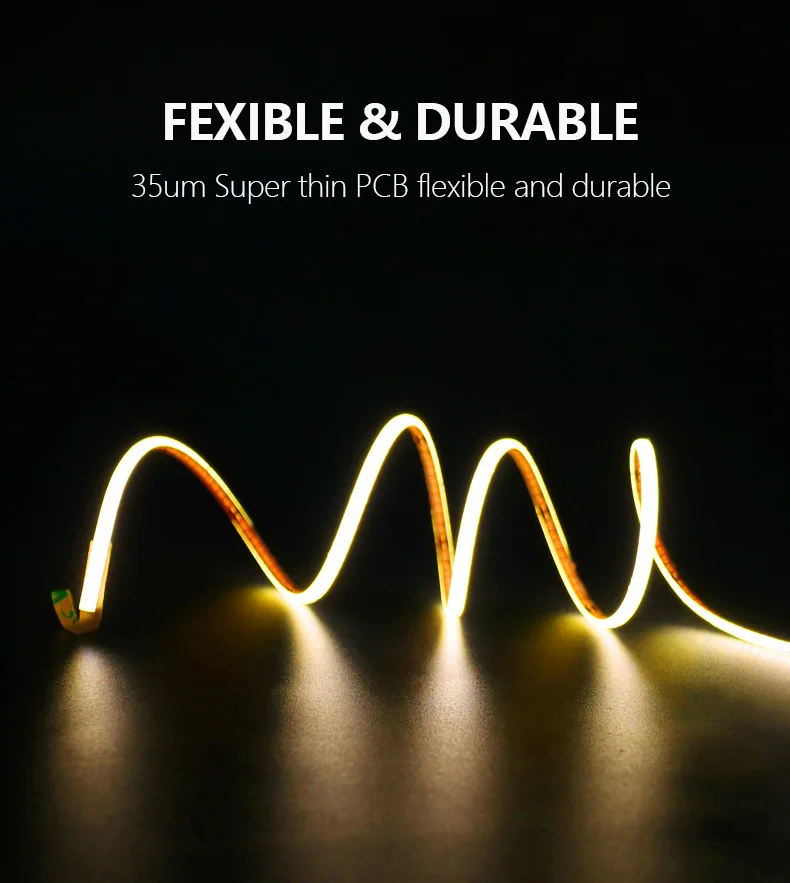 High Density 4mm LED Ribbon Light DC 5V 12V 24V 480 Leds 4mm 5W IP20 Flexible COB LED Strip Light