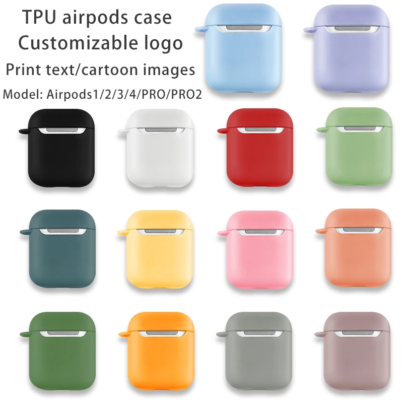 Для iphone Airpods 1 2 3 4 PRO PRO2 TPU сплошной цвет защитный чехол с мультяшным логотипом печать текст стильные наушники