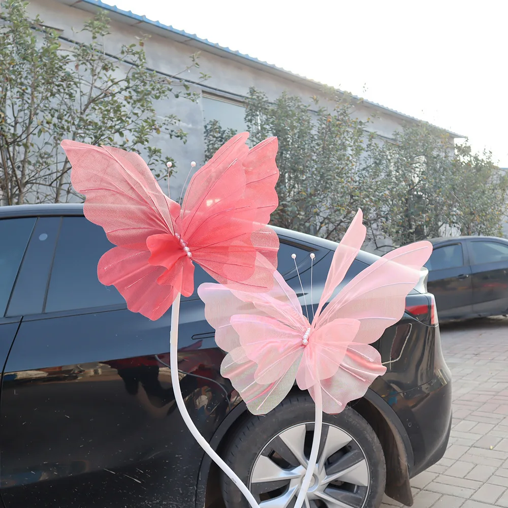 Новый стиль свадебное украшение красочные шелковые искусственные бабочки на открытом воздухе декоративные окна органза бабочка
