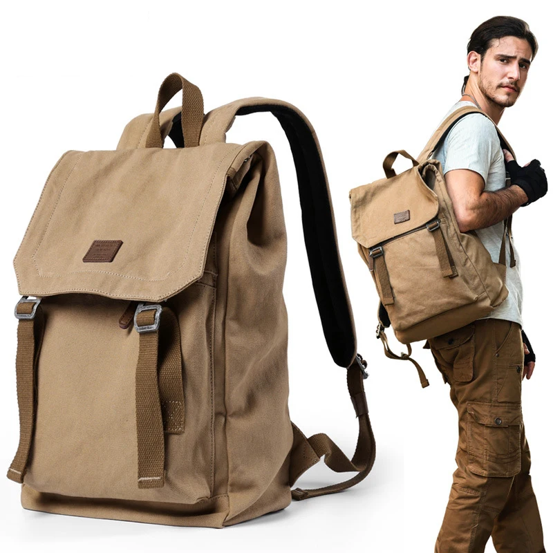 Custom travel knapsack plain vintage back pack male cylinder rucksack hipster canvas canvas backpack for men