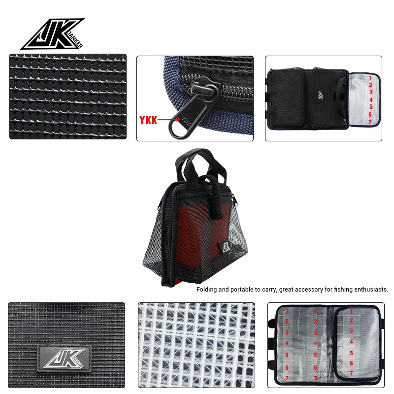Custom JANKER Large Fishing Lure Bag PVC With Grid Squid Slow Pitch Fishing Bait Bag Jig Fishing Tackle Bag