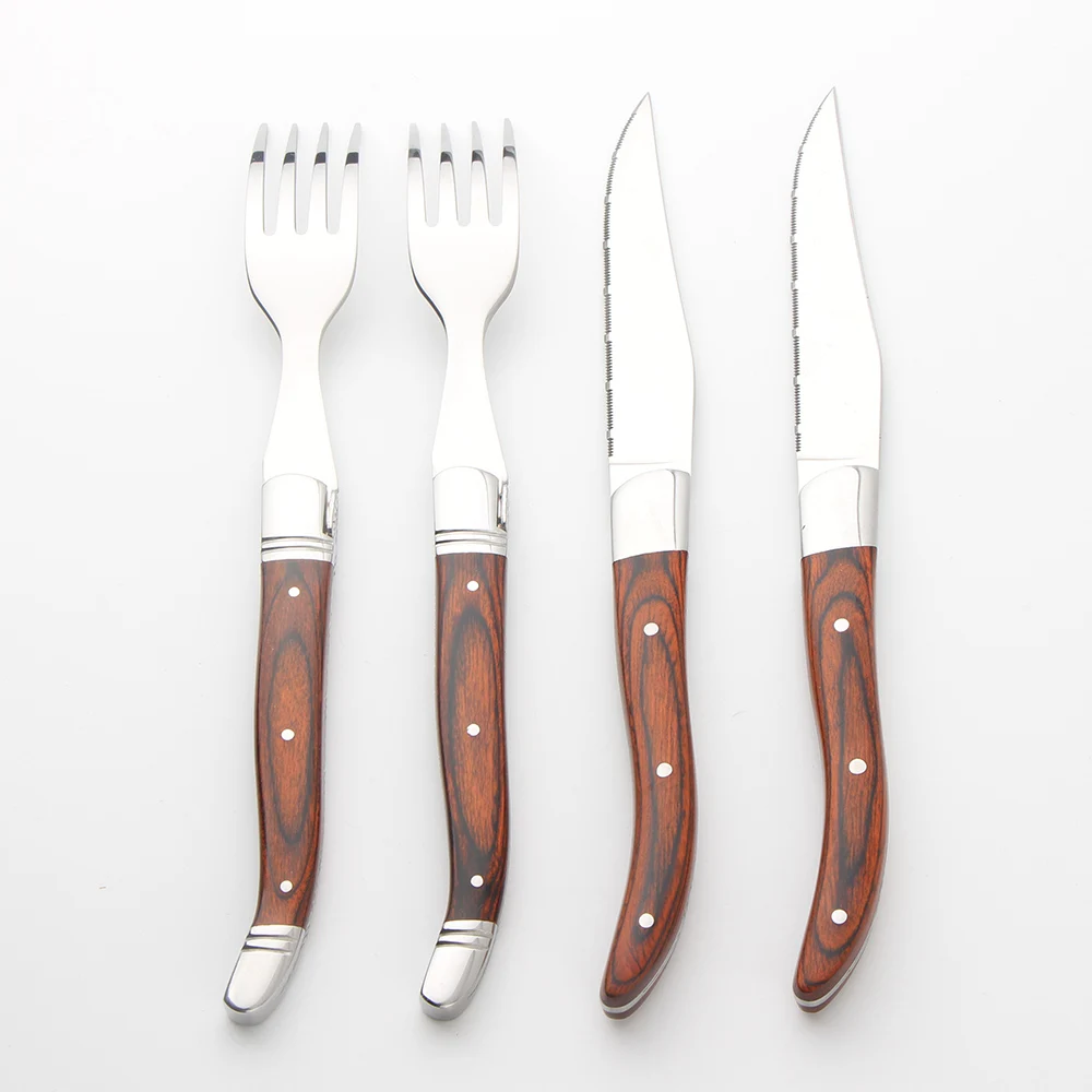 wooden handle 4 Piece Laguiole Steak Knife and Fork Set
