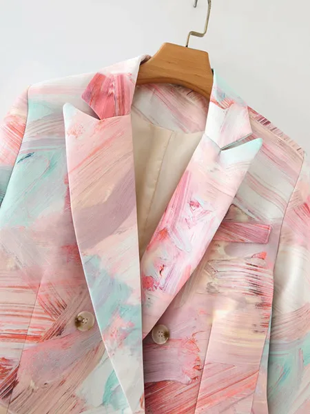 
WT2766 Fashion Women Colorful Tie Dye Long Sleeve Double Breasted Blazer Korean Chic Blazers Clothing 