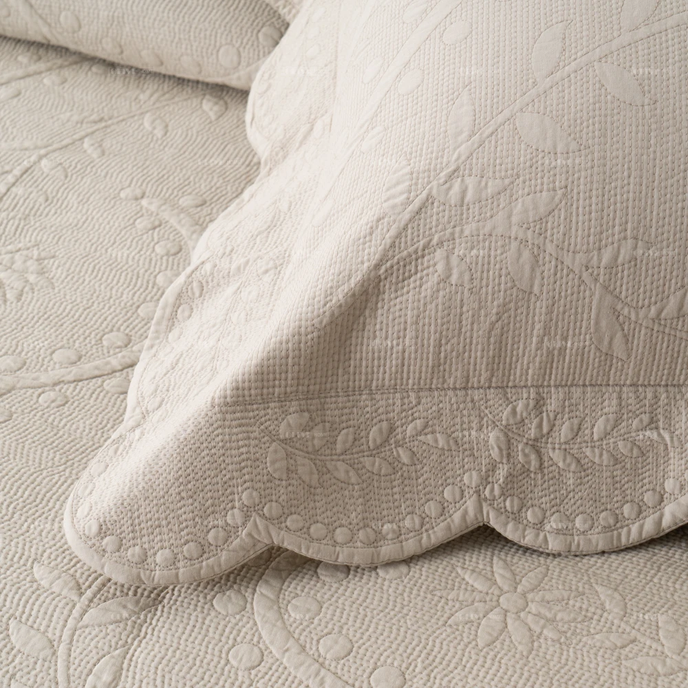 Белый бежевый шалфей 100% хлопковое предварительно промытое покрывало большого размера с тиснением и вышивкой