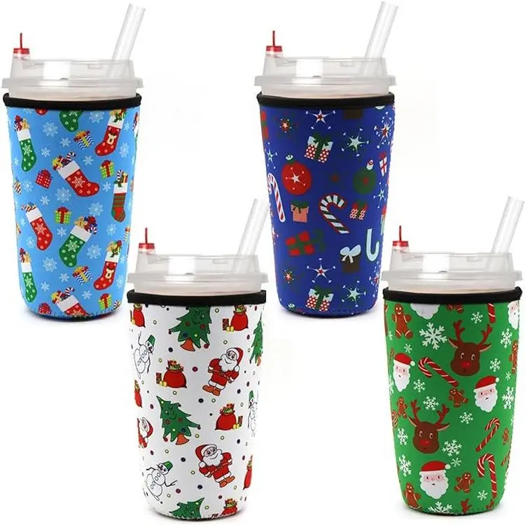 Reusable 30 oz Christmas Style Cooler Insulated Neoprene Cup Sleeve Holder for Coffee and Can Use