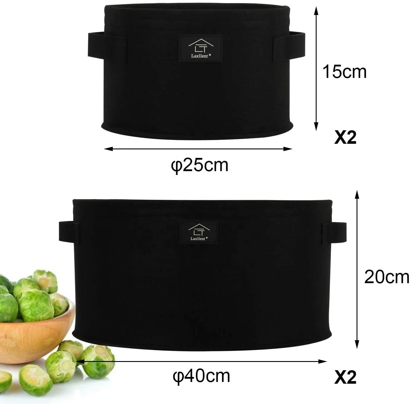 Potato Plant Bag Felt Fabric Breathable Vegetable Grow Bag Fabric Pots 4PCS  5.5 Gallon*2 and 1.5 Gallon*2