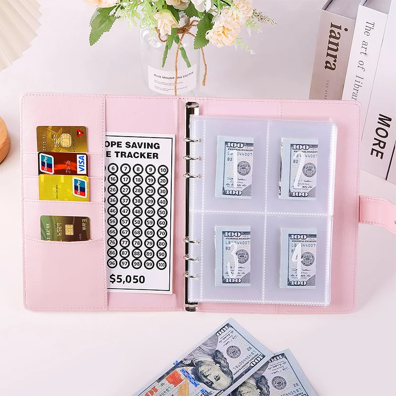 Wholesale Custom Logo Pu Leather 100 Days Book Envelope Savings Challenge 5050 Money Ring Budget Binder