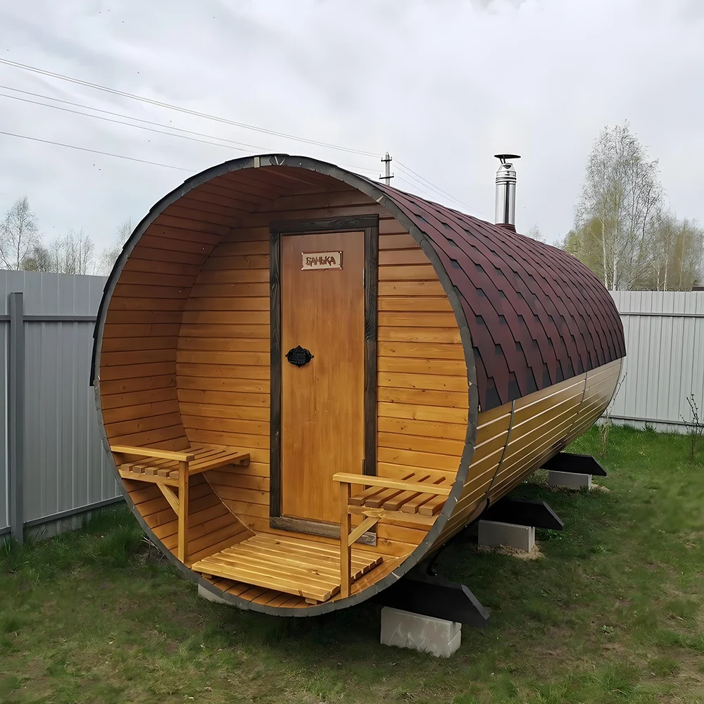 Modern 4-Person Outdoor Barrel Sauna Room Hemlock Dry Steam with 3KW Electric Heating and Far Infrared for Wet Steam Stove Use