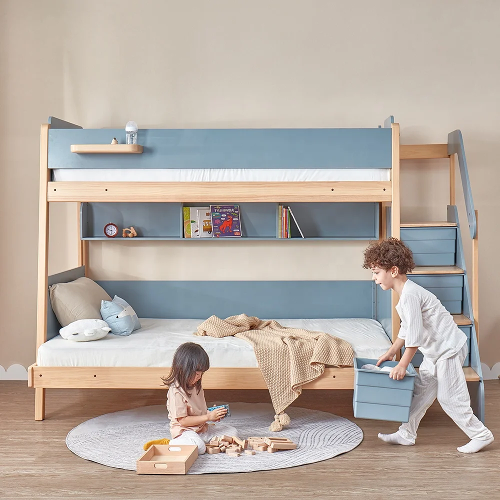 Only B2B Boori Wooden Bedroom Furniture Set Twin Over Full Double Bed Kids Bunk Bed With Storage Drawer Stairs