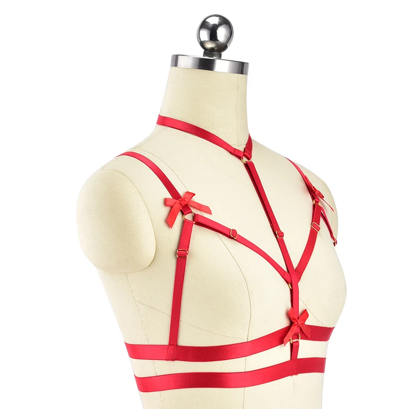 Wholesale Women Red Strap Body Harness Bra Soft Hole Tops Caged Bra Plus Size Sexy Bondage Lingerie Festival Punk Goth Rave
