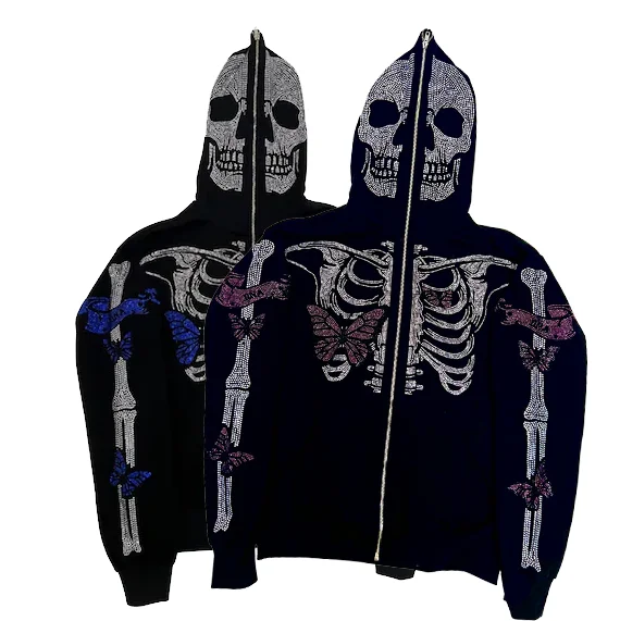 High Quality Mens Rhinestones hoodies custom rhinestone blank full zip up hoodie bling with logo manufacturer