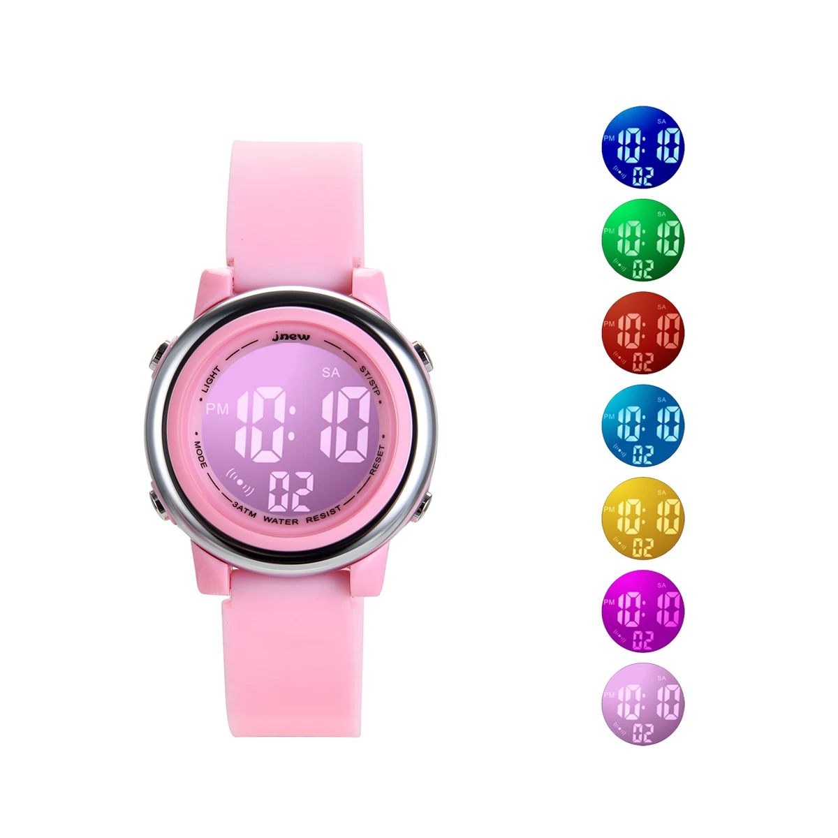 Pink Environmental Colorful Flash 3ATM Waterproof Time Digital Wrist Watch For Kid