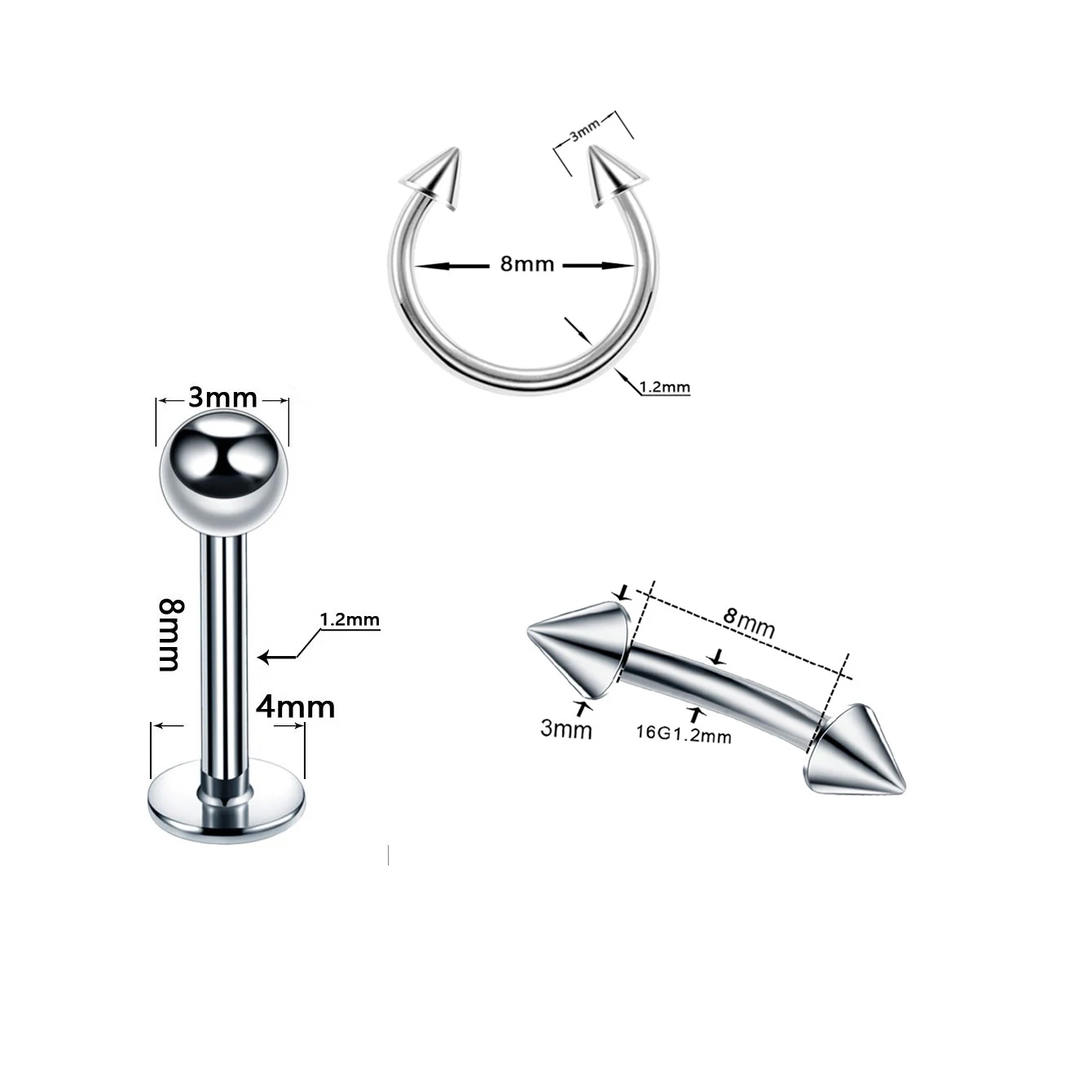 High polished stainless steel flat ends industrial barbell labret piercing tongue rings horseshoe shaped nose rings for women