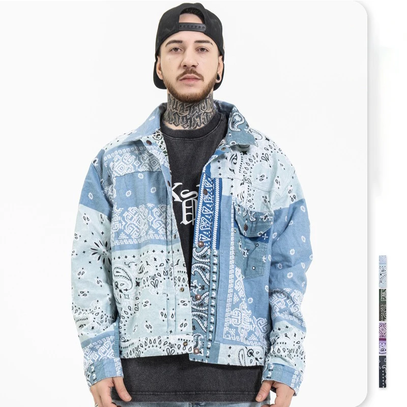 Japanese Brand Patchwork Contrast Cashew Flower Cardigan Double-Sided Mens Jacket Shirt