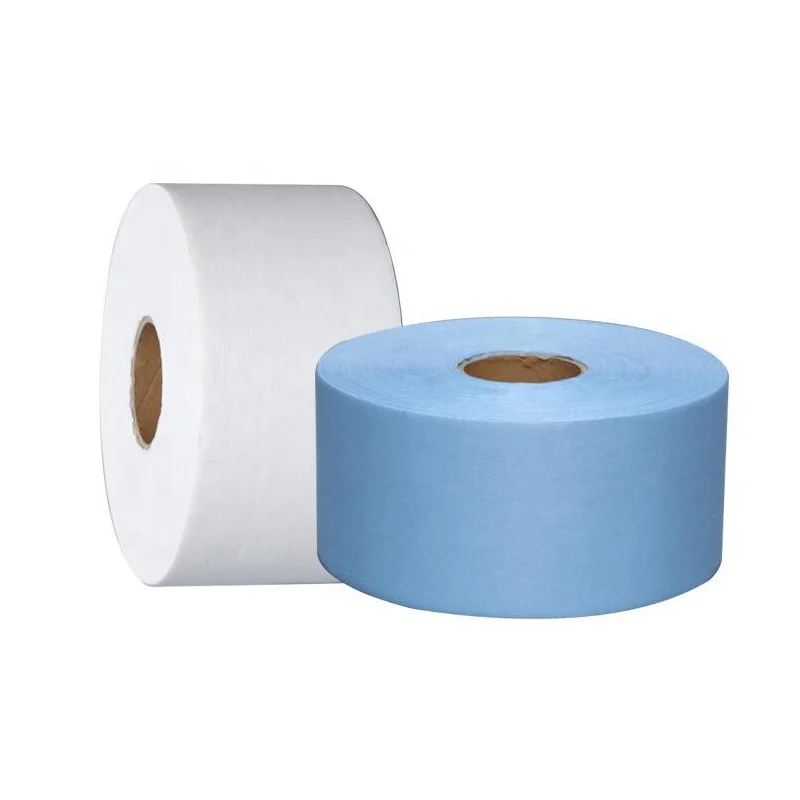 Oil absorbent blue roll woodpuld polyester spunlace heavy duty wipes disposable blue Industrial wipes