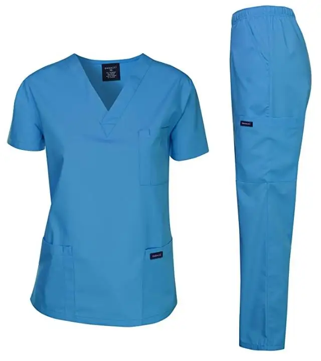 Lasheen Two Pieces high quality Hospital Uniforms Women and Man Nursing Scrubs Suit Beauty Salon Work Cloth Scrubs Set