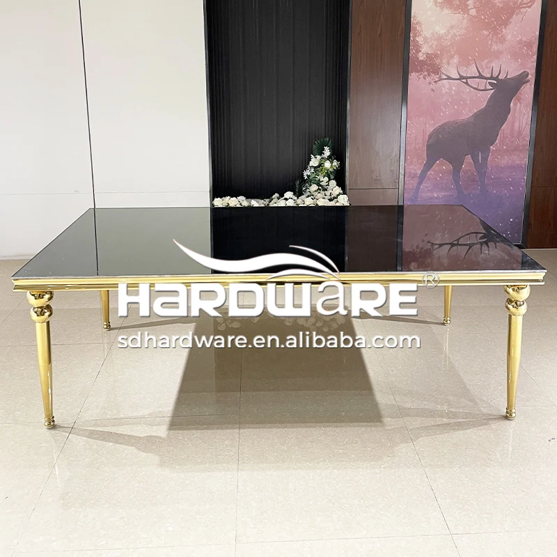 Mdf Top Chrome Gold Event Restaurant Used Dining Table Set